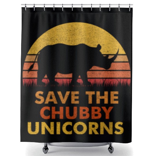 Save The Chubby Unicorns Shower Curtains Vintage Retro Colors