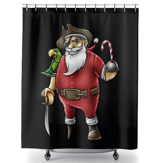 Santa Pirate Funny Christmas Candy Cane Hook Hand Shower Curtains