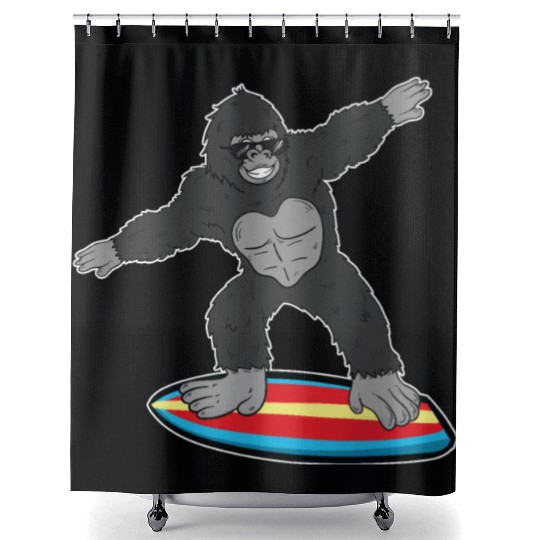 Gorilla Mokey Ape Surfing Surf Gift & Present Shower Curtains