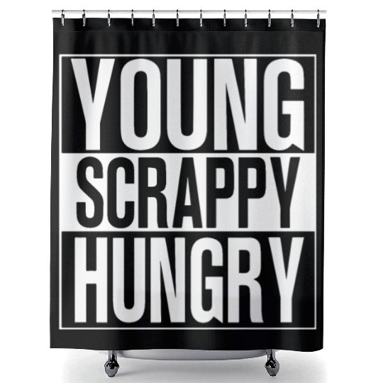 young scrappy hungry black and white Shower Curtains chef