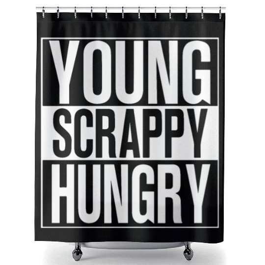 young scrappy hungry black and white Shower Curtains chef