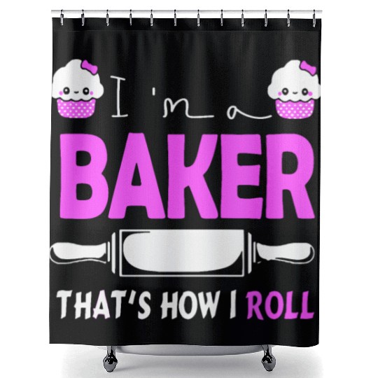 i am a baker that is how i rool pink delicous chef Shower Curtains