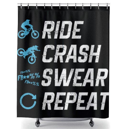 Mountain Bike - Ride Crash Swear Repeat Shower Curtains