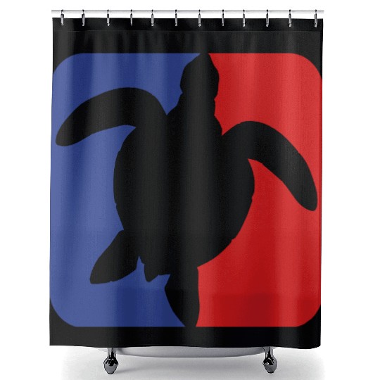 red blue square button sea turtle silhouette outli Shower Curtains