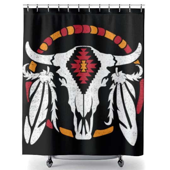 Aztec Pattern Cow Skull Cowboy Indian Mexican Shower Curtains