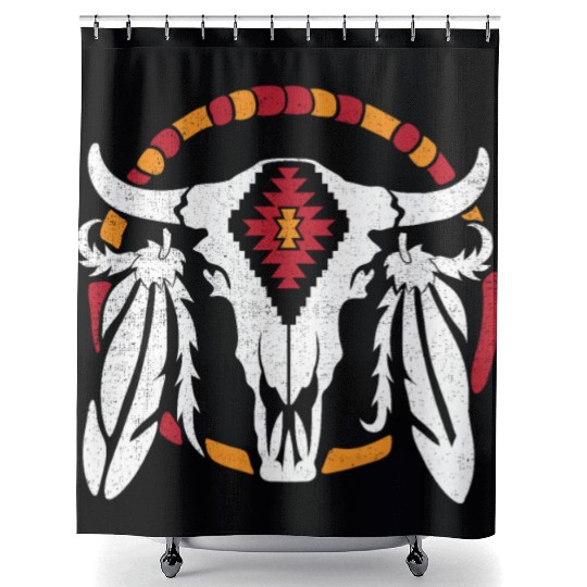 Aztec Pattern Cow Skull Cowboy Indian Mexican Shower Curtains