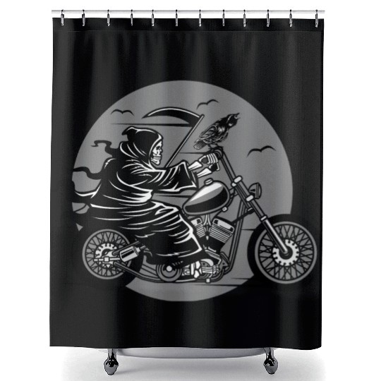 Death Motorcycle Death Grim Reaper Crow Gift Idea Shower Curtains