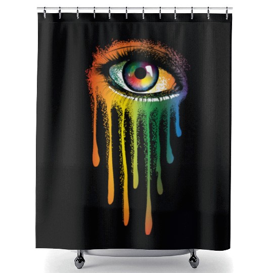 Crying Colorful Tears Sad Eyes Artistic Watercolor Shower Curtains