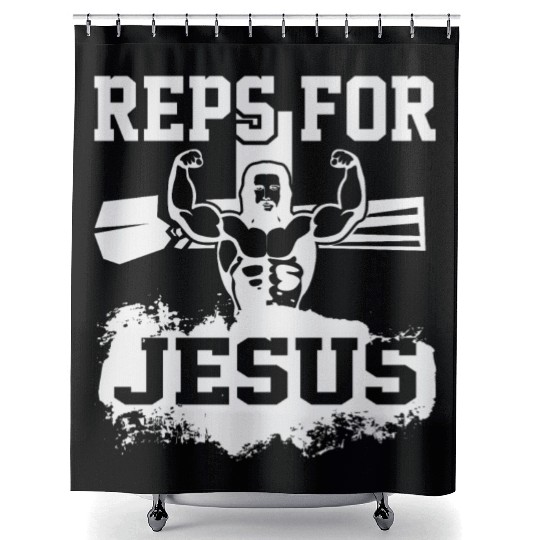 Funny Jesus Christ Gym Fitness Church Bizeps Gift Shower Curtains