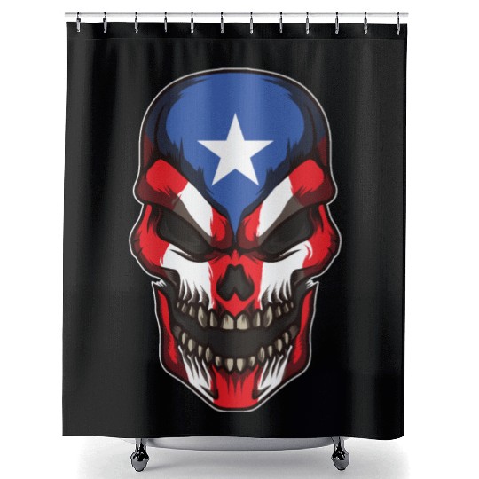 Puerto Rico Skull | Proud Boricua Flag Shower Curtains