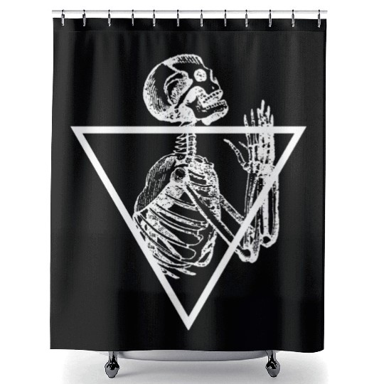 Praying Skeleton, Tattoo Art. Shower Curtains