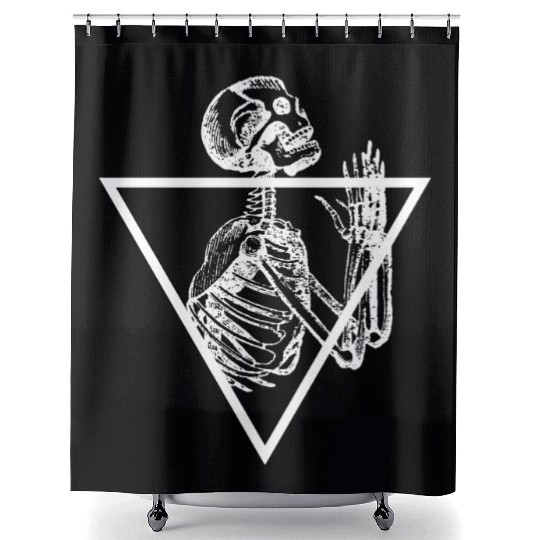 Praying Skeleton, Tattoo Art. Shower Curtains
