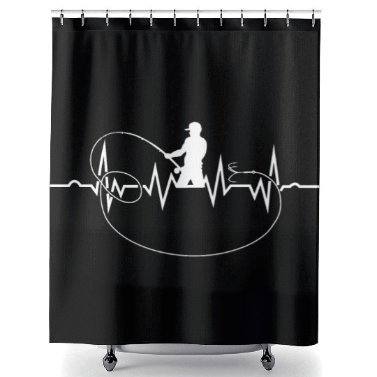 Vintage Fishing Heartbeat Graphic Men Women Shower Curtains
