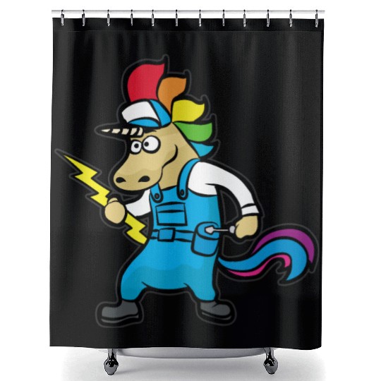 UNICORN ELECTRICIAN Electricity Lineman Wire Shower Curtains