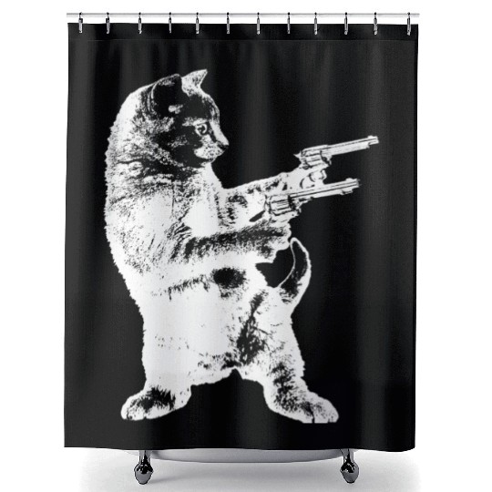 Gunslinger Kitty Cat gun cat Shower Curtains
