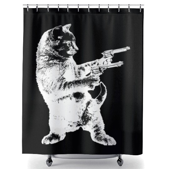 Gunslinger Kitty Cat gun cat Shower Curtains