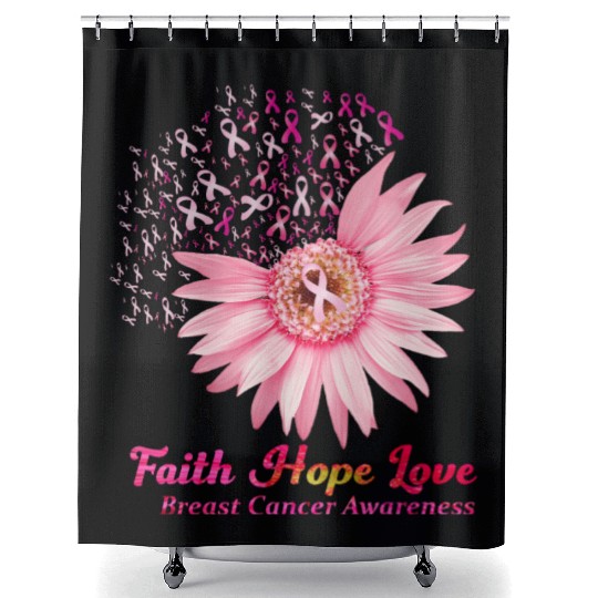 Faith Hope Love Breast Cancer Awareness Flower Pin Shower Curtains