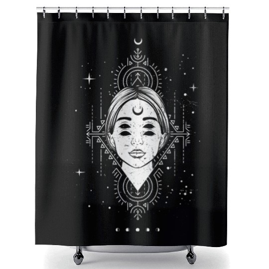 Occult Moon Baphomet Tarot Card Satanic Devil Shower Curtains