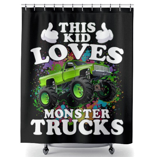This Kid Loves Monster Trucks Shower Curtains