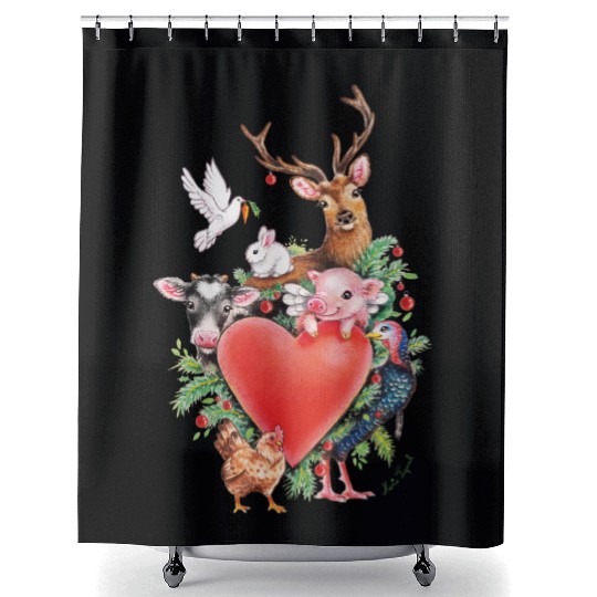Vegan Christmas heart Shower Curtains
