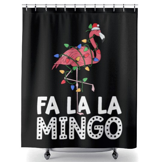 Fa La La Mingo Flamingo Christmas Tree Lights Shower Curtains