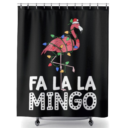 Fa La La Mingo Flamingo Christmas Tree Lights Shower Curtains