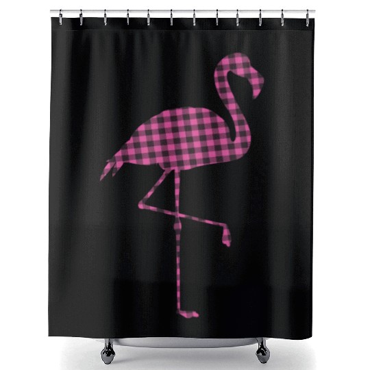 Pink Buffalo Plaid Flamingo Christmas Family Shower Curtains