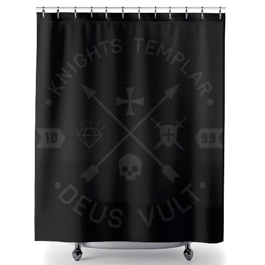 Knights Templar Deus Vult Cross and Skull Medieval Shower Curtains