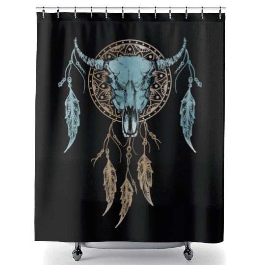 Womens Street Style Bull Skull Rodeo Shower Curtains