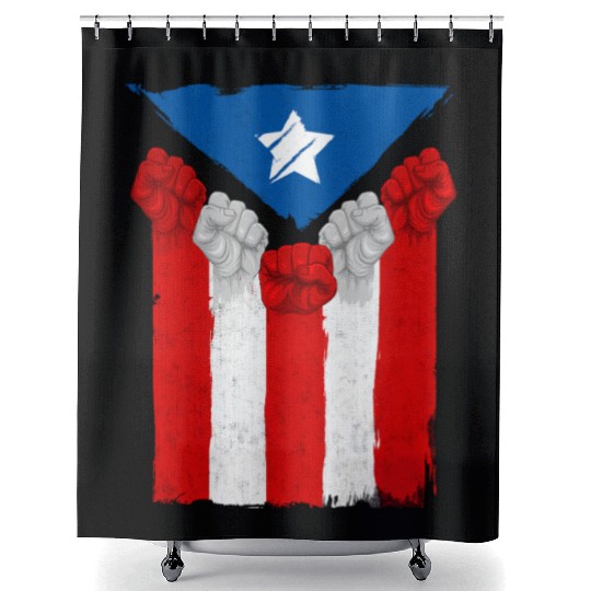 Raised Fists For Puerto Rico - Boricua Flag Shower Curtains