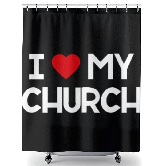 I Love My Church, Heart, Bible, Christian, Shower Curtains