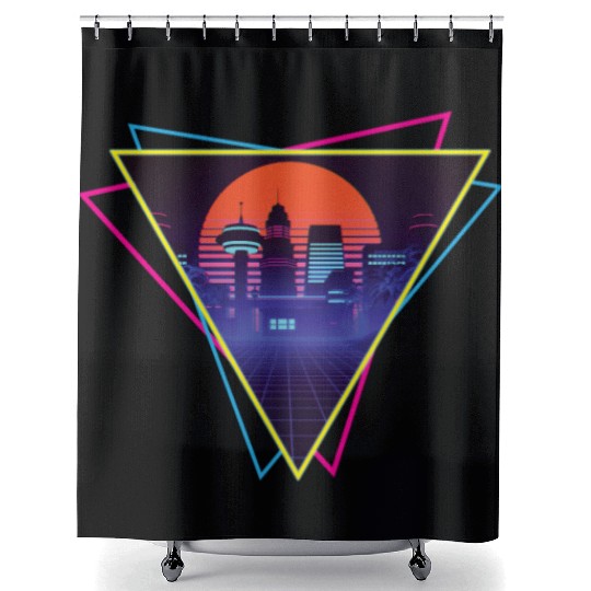 future city synthwave Shower Curtains