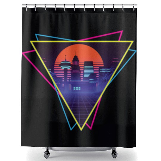 future city synthwave Shower Curtains