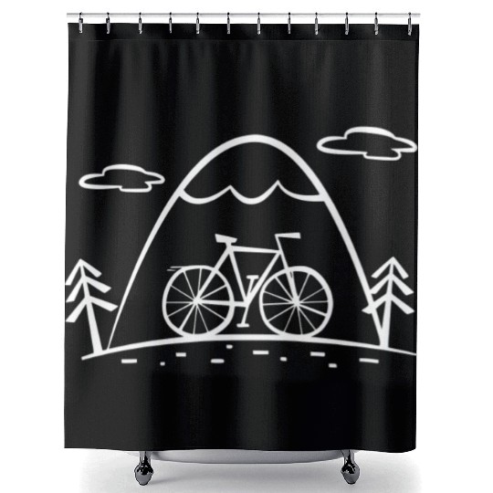 Cartoon bike tour with mountains and forest Shower Curtains