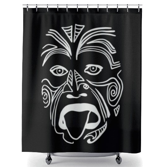 The Tribal Haka Mask Guy - Indigenous Face Shower Curtains