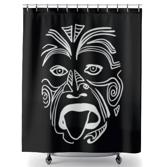 The Tribal Haka Mask Guy - Indigenous Face Shower Curtains