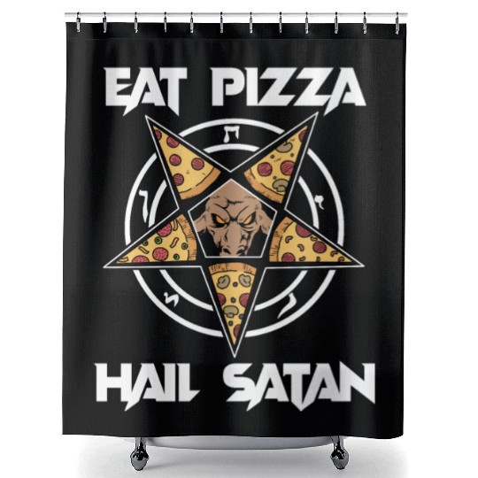 Baphomet Pentagram Lucifer Eat Pizza Hail Satan Shower Curtains
