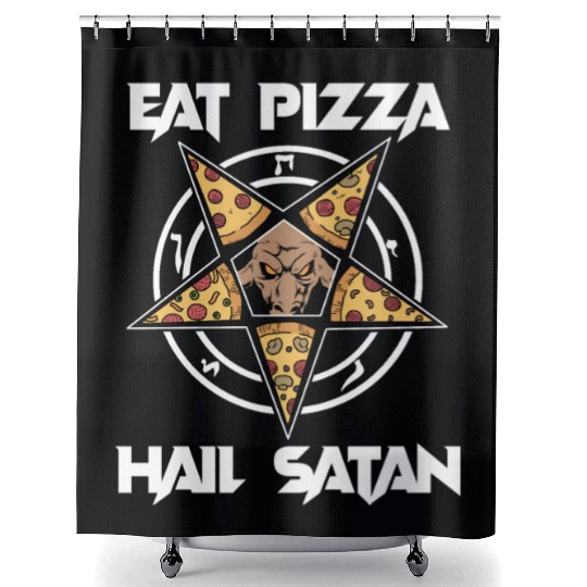 Baphomet Pentagram Lucifer Eat Pizza Hail Satan Shower Curtains