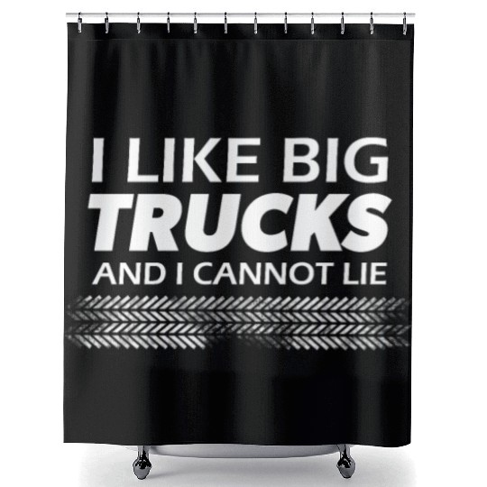 I like big monster trucks l Tire tracks Shower Curtains