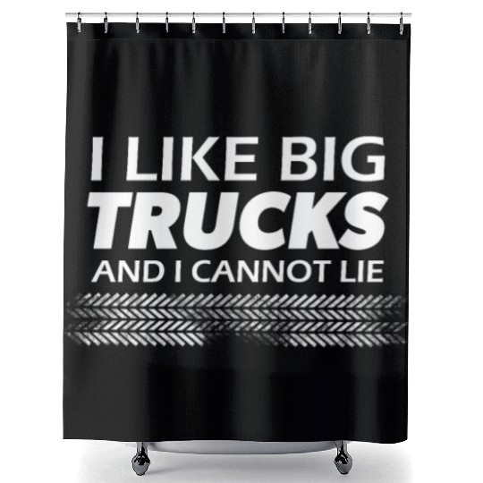 I like big monster trucks l Tire tracks Shower Curtains