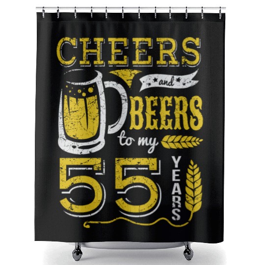 Cheers and Beers 55th Birthday Gift Idea Shower Curtains