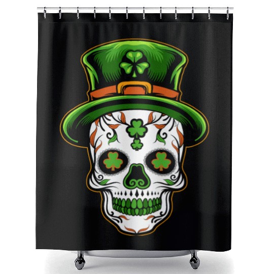Sugar Skull St Patricks Day Shower Curtains