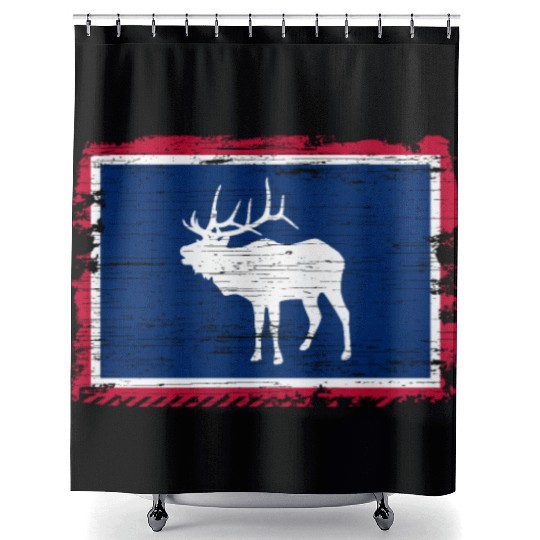 Wyoming Flag Elk Hunting Season For Deer Hunter Shower Curtains