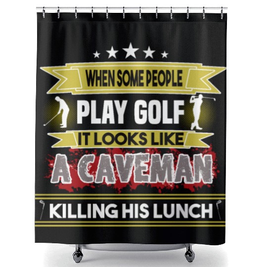 play golf caveman humor golf humor funny golf gift Shower Curtains