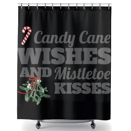 Candy Cane Wishes and Mistletoe Kisses Christmas Shower Curtains