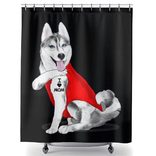 Funny husky Dog I Love Mom Tattoo husky Lover Gift Shower Curtains
