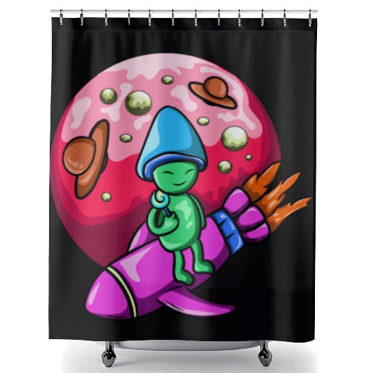 mushroom alien Shower Curtains