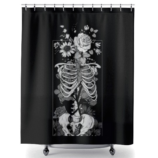 Gothic flower and bones Shower Curtains