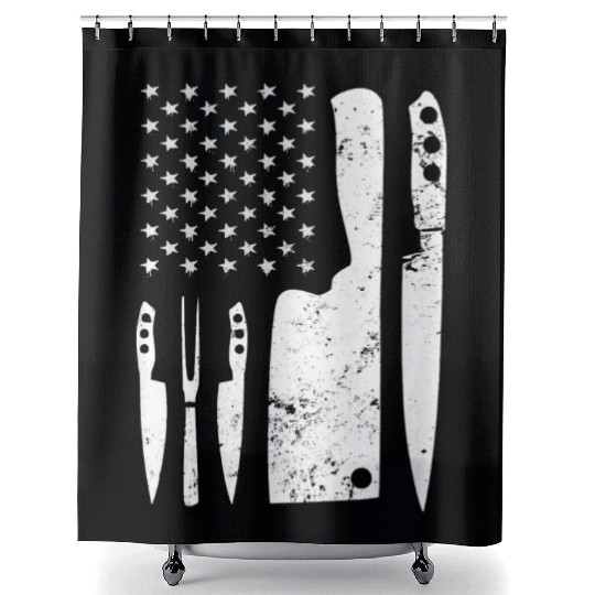 Chef Knife - Patriotic Easter US Flag Shower Curtains