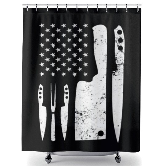 Chef Knife - Patriotic Easter US Flag Shower Curtains